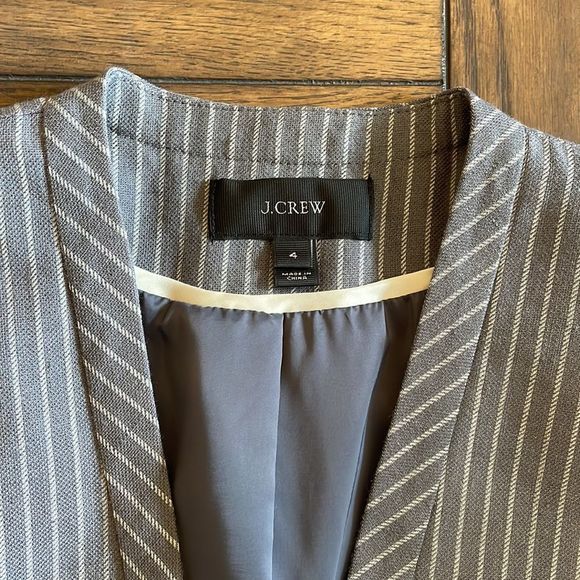 J.Crew Womens Drop Waist Pinstripe Gray Work Wool Dress and Jacket sz 4 - Picture 13 of 16